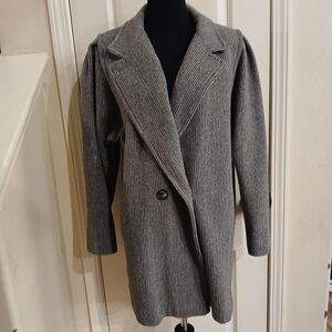 Vintage Grey Striped Wool Blend Freddi Gail Pea Coat Retro Classic Old Money